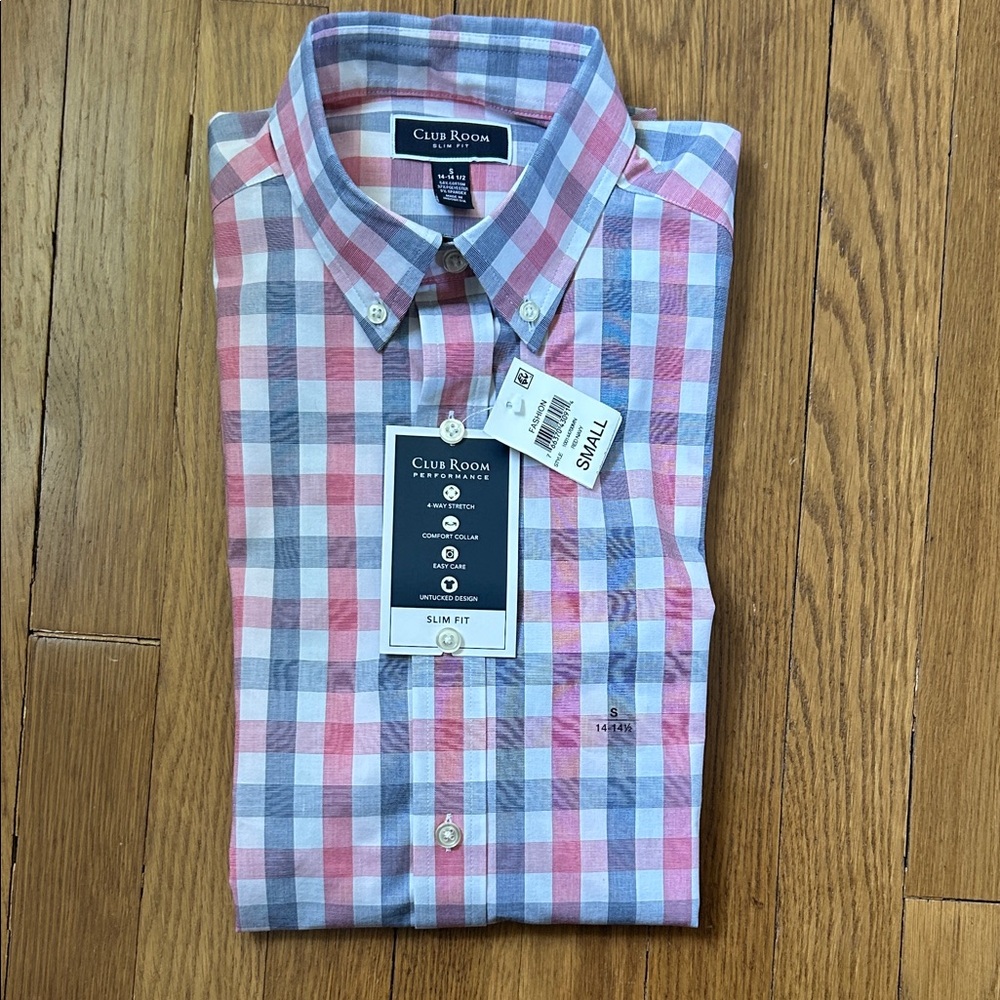 Club Room Men's Checkered Shirt in Pink and Blue